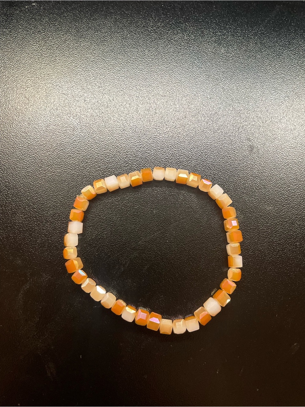 Handmade Orange and Cream Beaded Stretch Bracelet